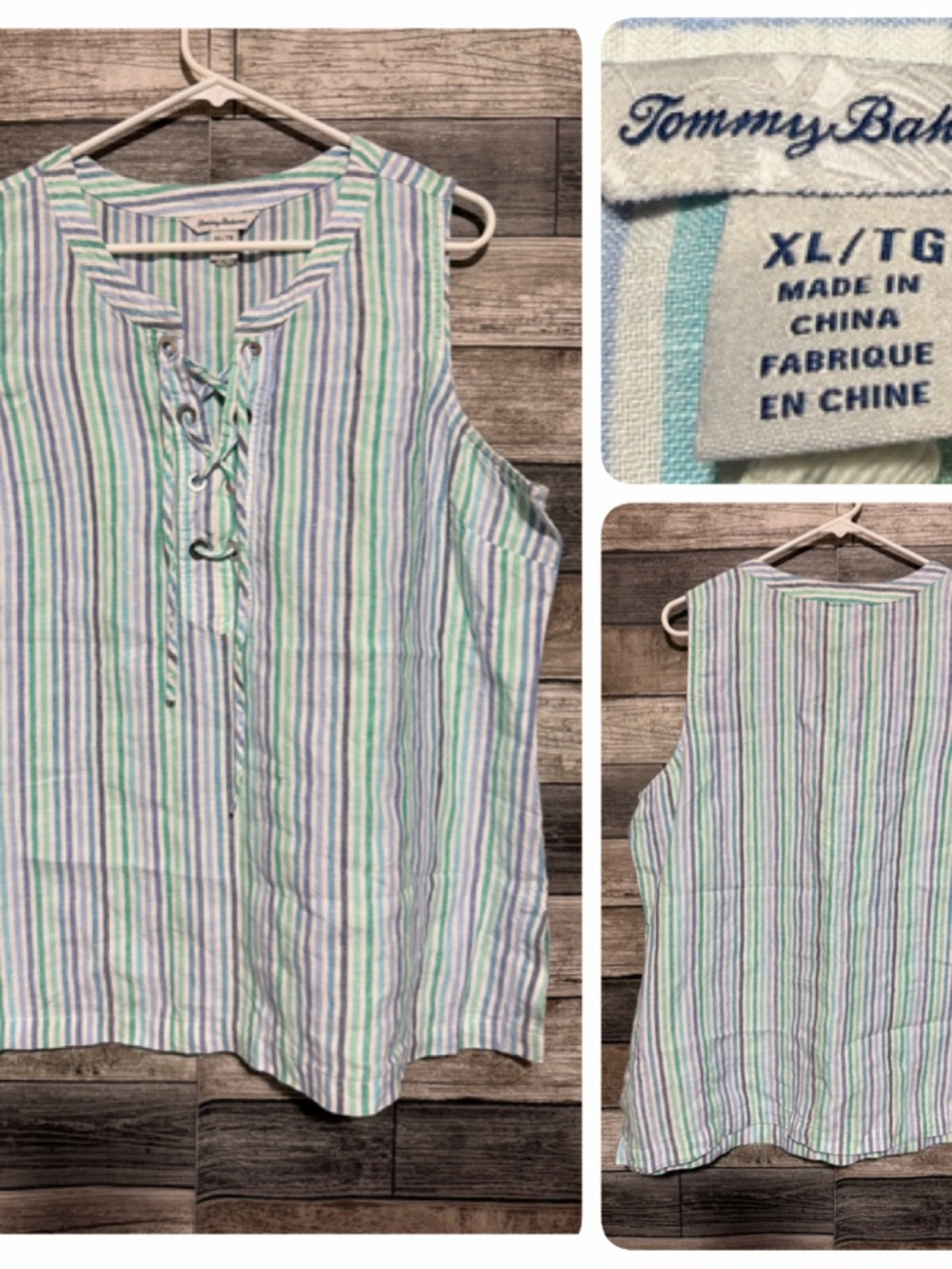 Tommy Bahama 100% Linen Striped Tank Top Women’s XL Blue White